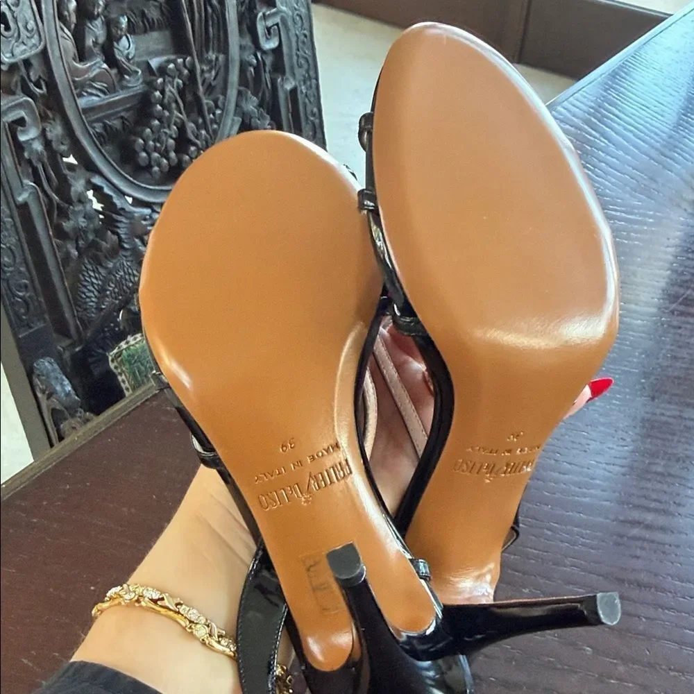 Rene Caovilla Black Patent Strappy Heels